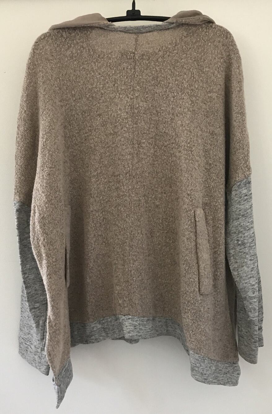 Zara W & B Gray Beige Knit Pullover Hoodie Jacket M-L 56" Chest